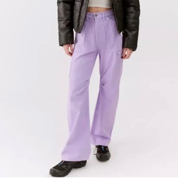 NEW Urban Outfitters Lioness Miami Vice Cargo Lilac Purple Denim Pants Jeans L 8 - Picture 1 of 16